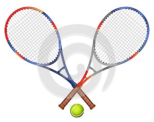 Two tennis rackets and ball vector