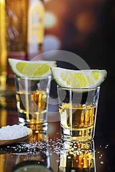 Two Tequila Shots with Lime and Salt