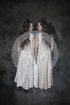 Two terrible ghost and demon with horns back pose