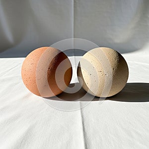 The spherical shape and surface texture. The fabric backdrop and