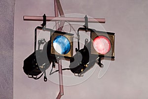 Two Theater Lights On Bracket With Gels