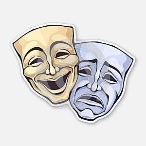 Two theatrical comedy and drama mask. Sickness in psychology of bipolar disorder. Positive and negative