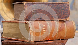 Two thick and old bibles.