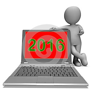 Two Thousand And Sixteen Character Laptop Shows Year 2016