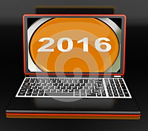 Two Thousand And Sixteen On Laptop Shows New Year 2016