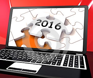 Two Thousand And Sixteen On Laptop Shows New Years Resolution 2016