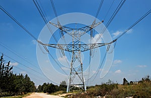 Two-tiered support of overhead power line