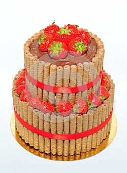 Two tiers chocolate and strawberry cake