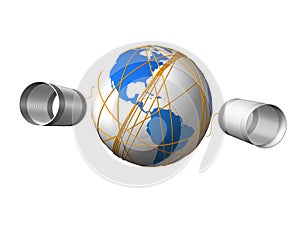 Two tins connected and Globe