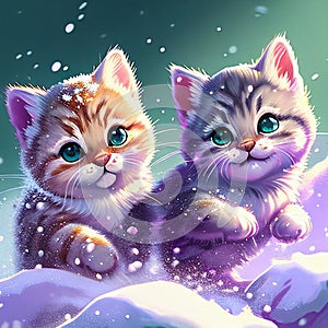 Two Tiny Kittens Playfully Frolicking in the Snow