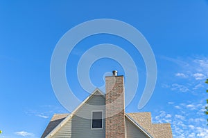 Two-tone bricks on a chimney post outside a house at Daybreak, Utah