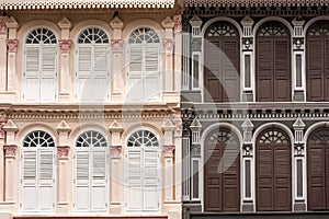 Two tone building faÃ§ade, pink and brown