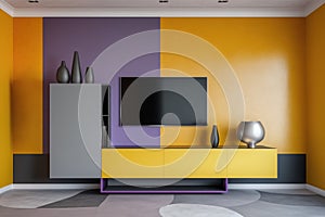 Two tone color wall backgroundmodern living room decor, created with Generative AI technology