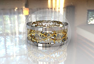 Two Tone Gold Christ's Crown Wedding Band