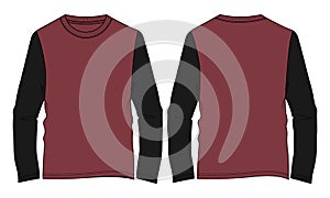 Two tone red, black long sleeve T shirt vector template