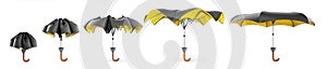 Two tone umbrella kollection 3d render on white