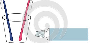 Two tooth brushes and tooth-paste