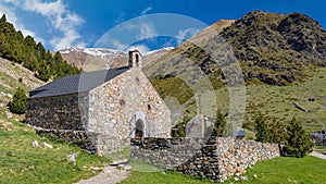 Two touristin a nice valley from Spain, mountain Pyrenees name Vall de Nuria