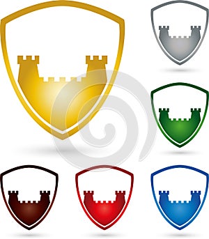 Two towers, colourful, coat of arms, real estate and security logo