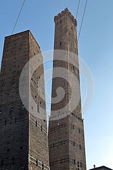 Two Towers Due Torri Asinelli and Garisenda symbols of medieval Bologna towers.