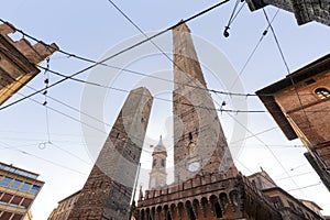 Two Towers (Le Due Torri Garisenda e degli Asinelli) as symbols of medieval Bologna, Emilia-Romagna, Italy photo