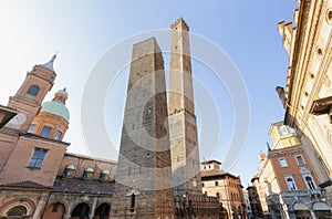 Two Towers (Le Due Torri Garisenda e degli Asinelli) as symbols of medieval Bologna, Emilia-Romagna, Italy photo