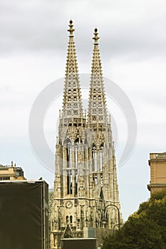 Two towers of Votive church in Vienna, Austria