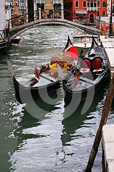 Two tradicional Venetian gondole