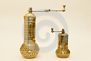 Two Traditional Brass Coffee Or Spice Grinders