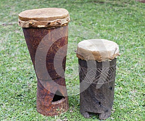 Two traditional drums of the Venda people of Limpopo province photo
