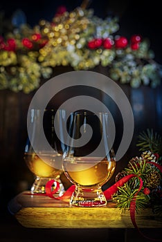 Two Traditional Glasses of Whisky Christmas