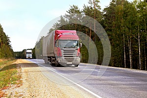 Two trailers go on highway