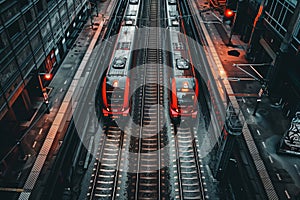 Two Trains Traveling on Railroad Tracks