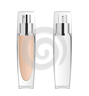 Two transparent cosmetic bottles. Vector