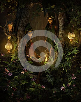 Two Tree Pixies at Night, 3d CG