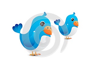 Two twitter birds standing isolated