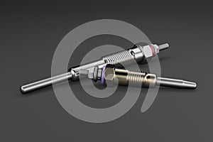 Two types of glow plug on a dark background. 3d rendering