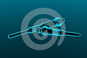 Two types of glow plug on a dark background. 3d rendering