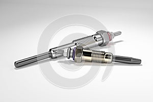 Two types of glow plug on a white background. 3d rendering