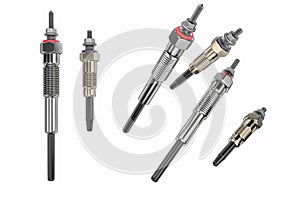 Two types of glow plug on a white background. 3d rendering
