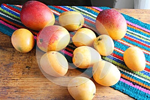 Two types of Mangos on a Table