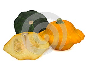 Two types of Patty pan Squash on white background