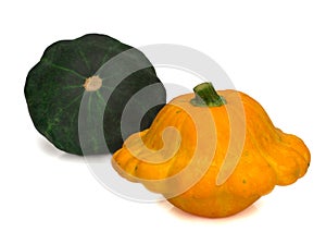 Two types of Patty pan Squash on white background