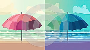 Two umbrellas on the beach.