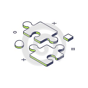 Two unconnected jigsaw pieces business challenge problem solving marketing strategy isometric vector