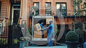 The delivery workers unloading boxes.. AI generated
