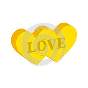 Two united hearts, love symbol. Flat Isometric Icon or Logo. 3D