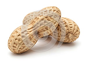 Two unopened peanuts isolated on white background