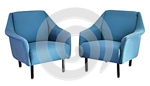 Two upholstered blue fifties armchairs