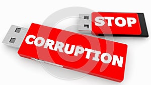 Two USB flash drives with stop corruption concept